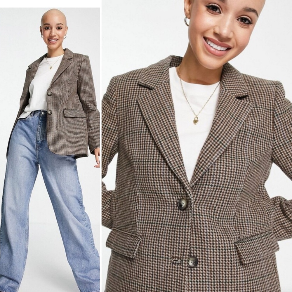 Sold🎈& Other Stories Brown wool Checkered Blazer 8 - Picture 2 of 9